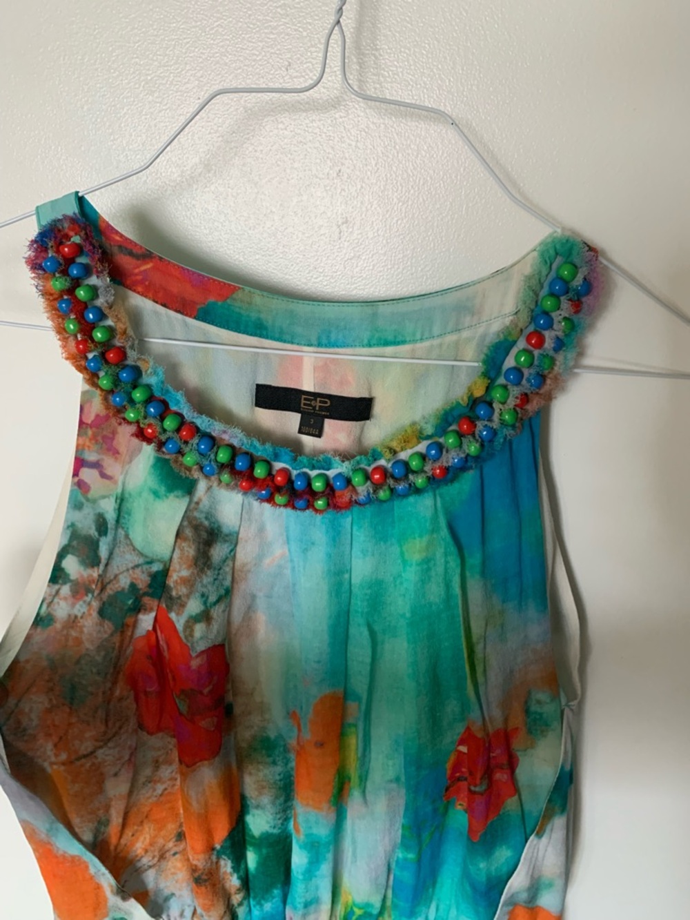 EP Multicolor Beaded Floral Sleeveless Silk Midi Dress Round Neck Size S - Picture 4 of 10